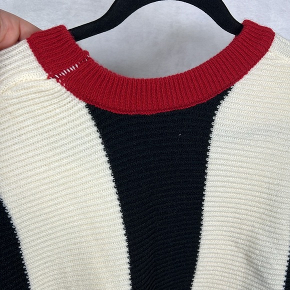 Commense Oversized Black White Red Bold Stripes Color Block Soft Knit Sweater - Picture 13 of 14